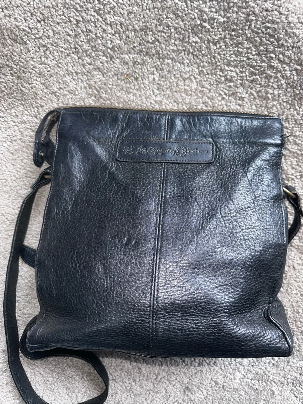 Fossil Black Leather Messenger Crossbody
